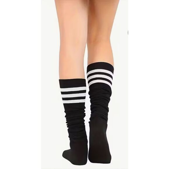 Black & White 3-Striped Over the Knee Sock-One Size - Picture 3 of 6
